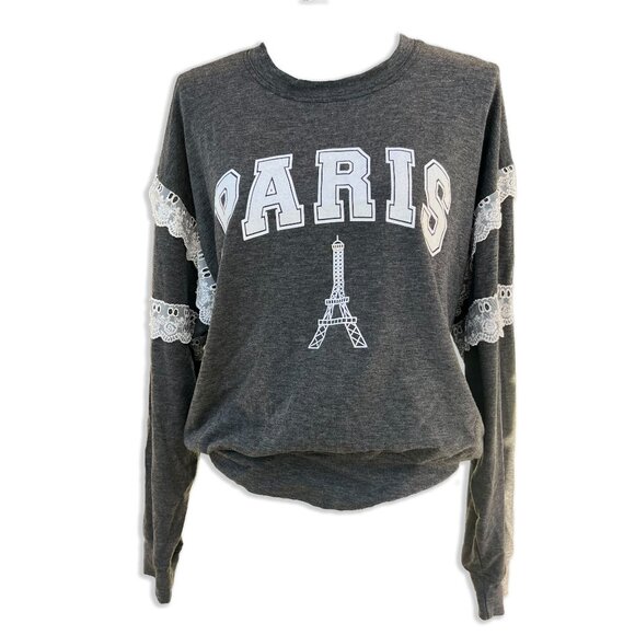 Long Sleeve Paris Top with Lace Details in Heather Grey | M - Picture 1 of 6